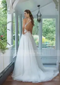 2019 Wedding Dress Tulle Gowns White Jewel Neckline A-Line Gown Keyhole Backless Floor Length Vestidos de novia Vintage