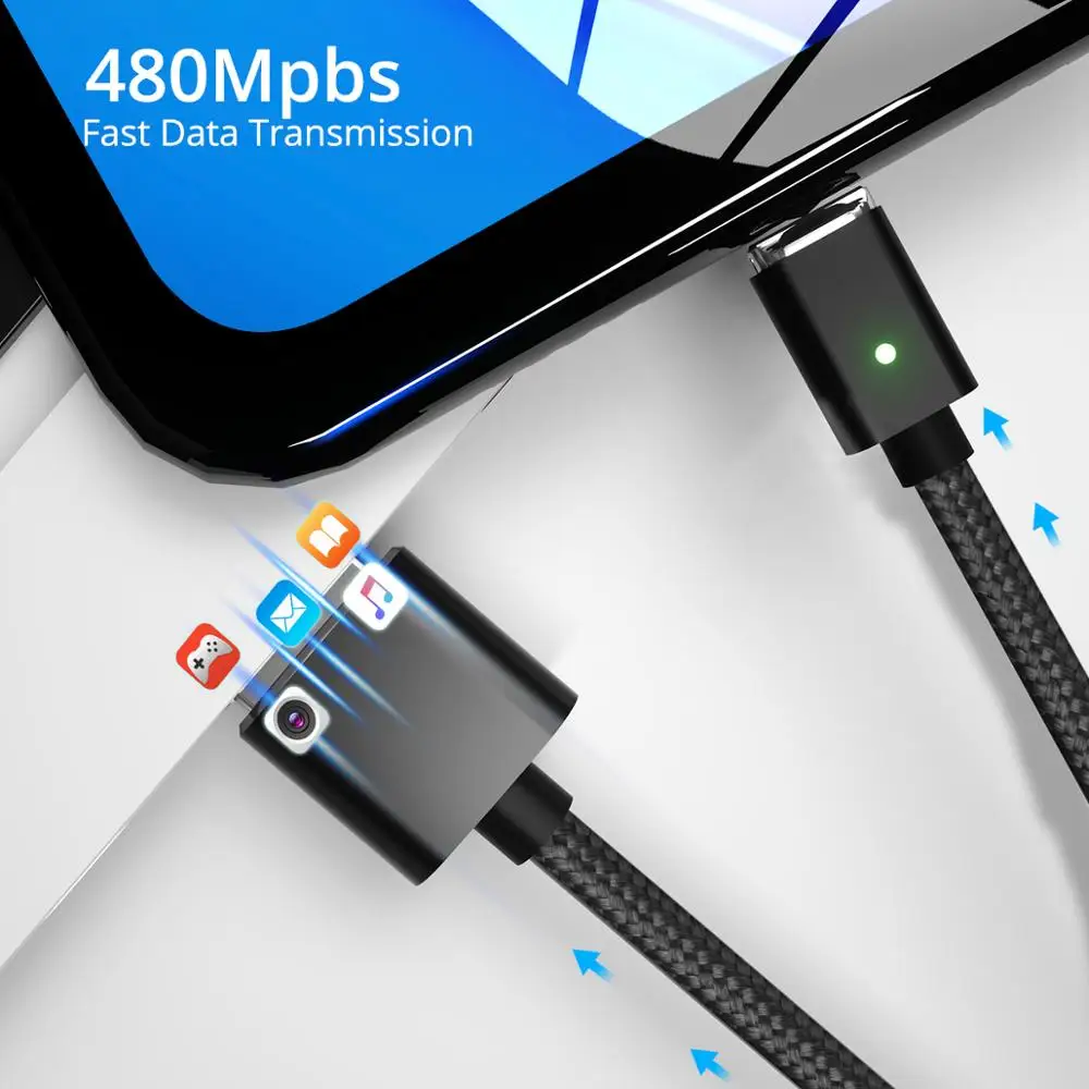 Ankndo Micro USB кабель Магнитный Быстрая зарядка нейлоновый провод магнит для
