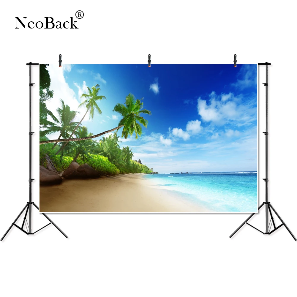 Neoback Vinyl Summer Blue Sea Beach Photography Backdrops Sandy