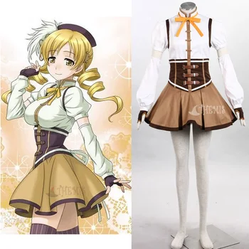 

Puella Magi Madoka Magica Tomoe Mami Cosplay Costume Pleated Dress women dress hat gloves set female M