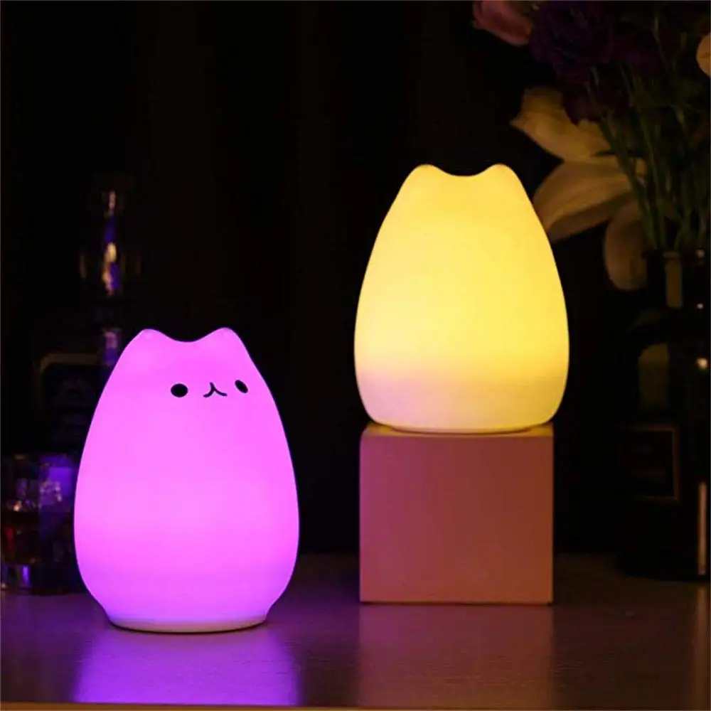 

LED Children Animal Night Light LED Cute Silicone Lamp Kids Bedside Lights Warm White 7-Colour changing USB Rechargeable