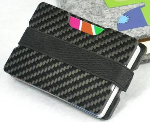 Портативный Модный карбоновый держатель для карт, Мужской Бизнес RFID блокирующий тонкий кошелек, мужской карбоновый зажим для денег Carteira Billetera - Цвет: Black