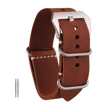 

Pelle 24mm Red-brown Crazy Horse Leather Strap Silver Buckle Leather Watch Band With Double Sides Leather Watch Strap