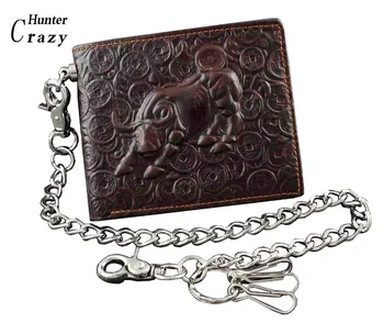 

Cow Embossed Biflod Retro Mens Olied Real Leather Wallet with Chain