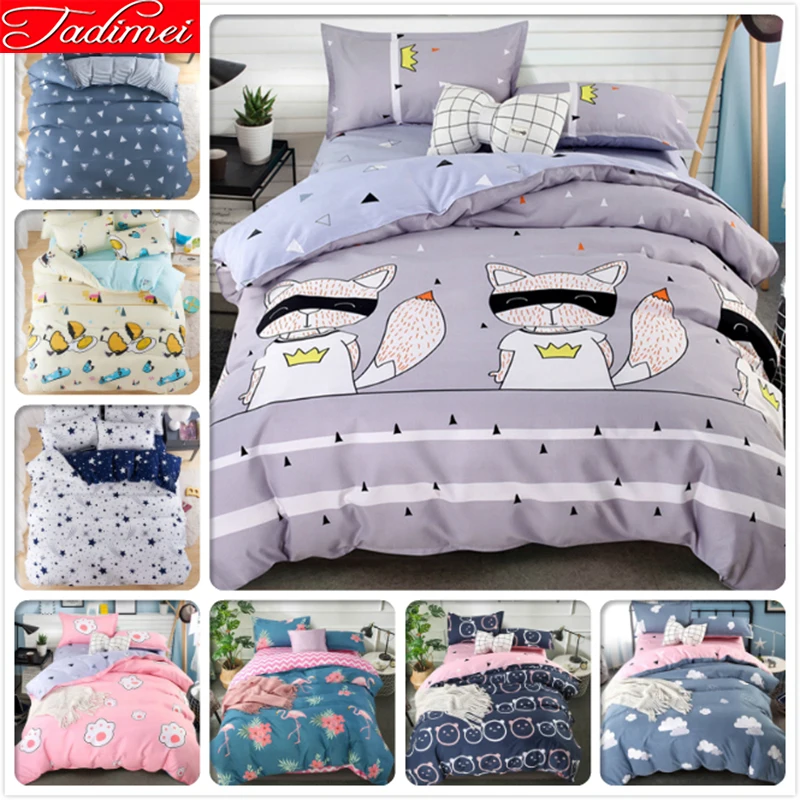 cheap Creative Cat Pattern Grey Quilt Duvet Cover 3 4 pcs Bedding Set Adult Kids Cotton Bed Linens Single Full Queen King Size 150x200