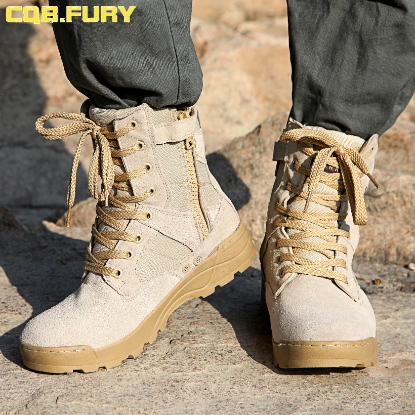 

CQB.FURY Mens Tactical Desert Boots Black and Desert Military Zipper Boot Combat Cow suede Army Boot breathable size38-46 Storm