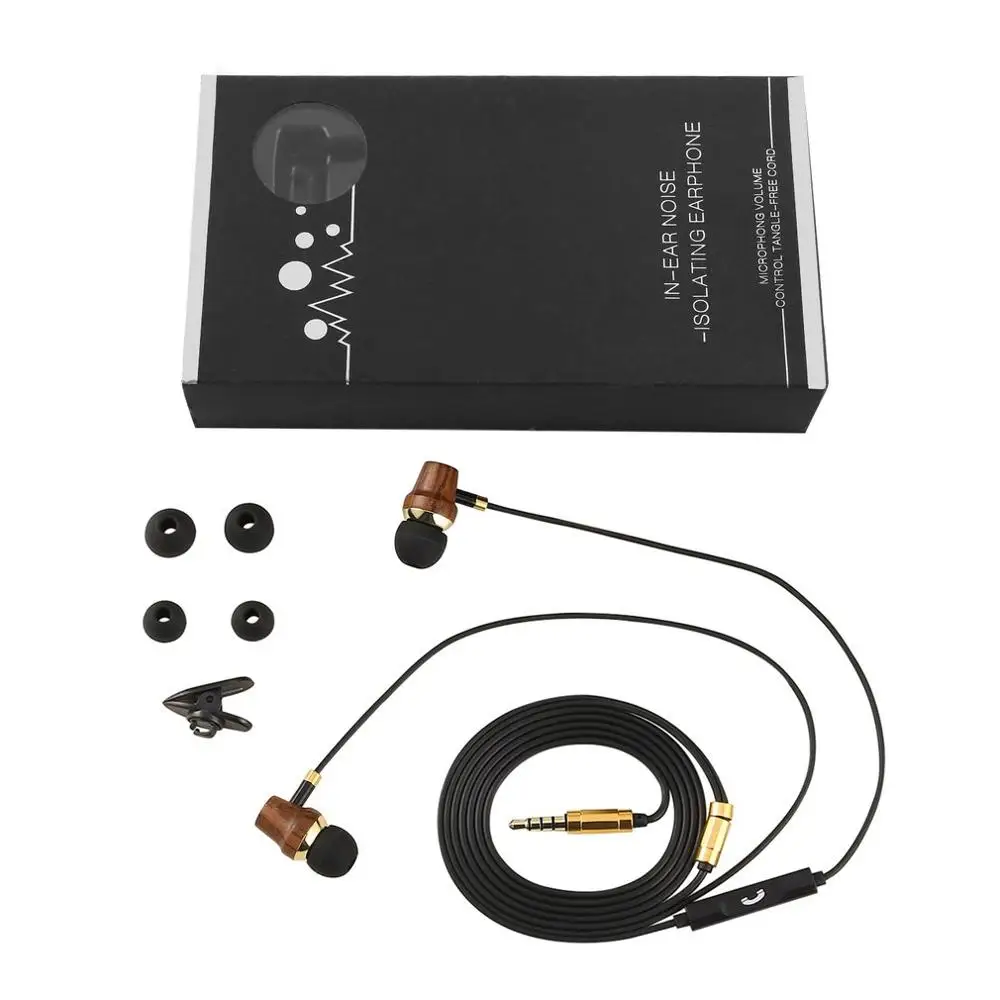 LESHP Earbud  Earphones with Microphone & Volume Control Wood color
