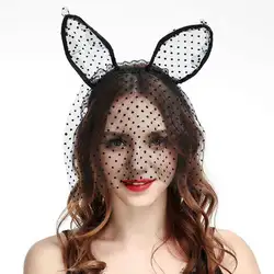Для женщин кошачьими ушками Корона кружева маска Фата волна точка обруч для волос Хэллоуин вечерние оголовье святить из дизайн
