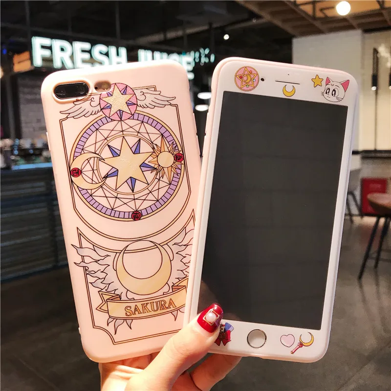 Для iPhone 8 8 plus Чехол+ пленка из закаленного стекла, Япония супер милый Captor SAKURA чехол для iPhone 6 S 6splus 7 7plus Fudas