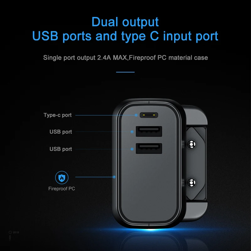 Elough شاحن USB مزدوج ل iphone samsung xiaomi mi 8 7 السفر شاحن سريع للهاتف المحمول محول 2 في 1 تصميم 2.4A 5 V شحن