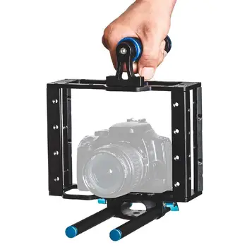 

MeterMall Aluminum Alloy Material DSLR Camera Cage Size 15.5X6.5X9CM With 15mm Rod Rig Top Handle Kit For Canon Camera
