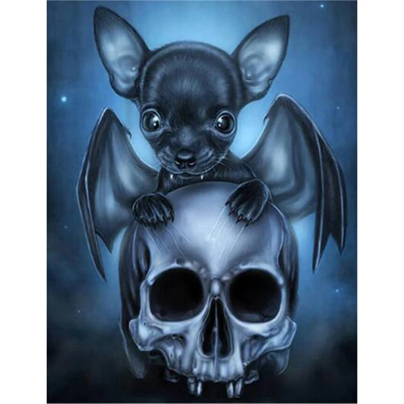 Diamond Mosaic 100 Full Embroidery Skull Head On Bat Full Diamond Embroidery Skull Head On