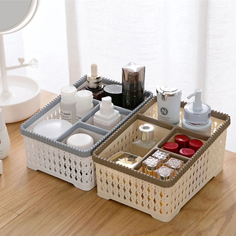  Desktop Storage Box Cosmetic Organizer Plastic Makeup Storage Basket Display Case Brush Lipstick Bo