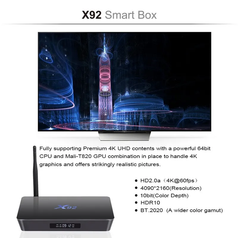 X92 3 ГБ ОЗУ 32 ГБ Восьмиядерный процессор Amlogic S912 Android 7.1.2 Smart tv Box 2,4/5,8G Wifi 4K 3D H.265 телеприставка медиаплеер PK X96 M8S