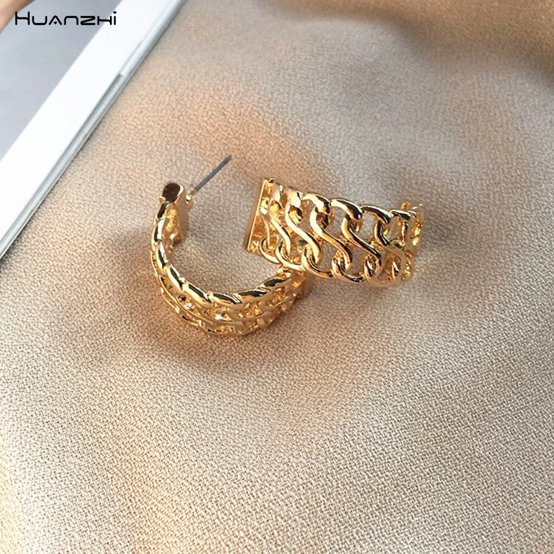 HUANZHI, новинка, гипербола, металлические, золотые, полые, неправильные, геометрические серьги-гвоздики для женщин, девушек, студентов, ювелирные изделия для свадебной вечеринки