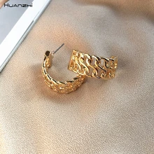 HUANZHI, новинка, гипербола, металлические, золотые, полые, неправильные, геометрические серьги-гвоздики для женщин, девушек, студентов, ювелирные изделия для свадебной вечеринки