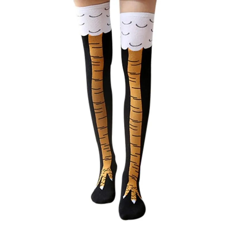 2018 summer womens candy colored stripes cotton sexy long socks style party Casual Chicken Creative Print Cartoon Thigh Socks