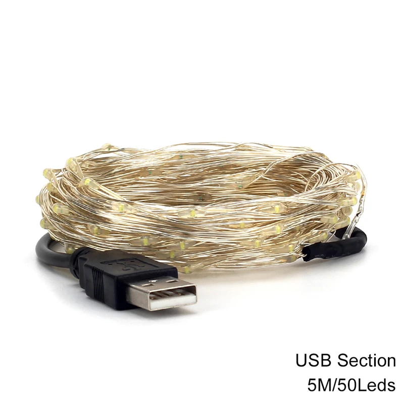 5 м 10 м USB управляемый светодиодный гирлянды медный провод сказочная гирлянда водонепроницаемый для праздника, Нового года, Рождества, свадебного украшения