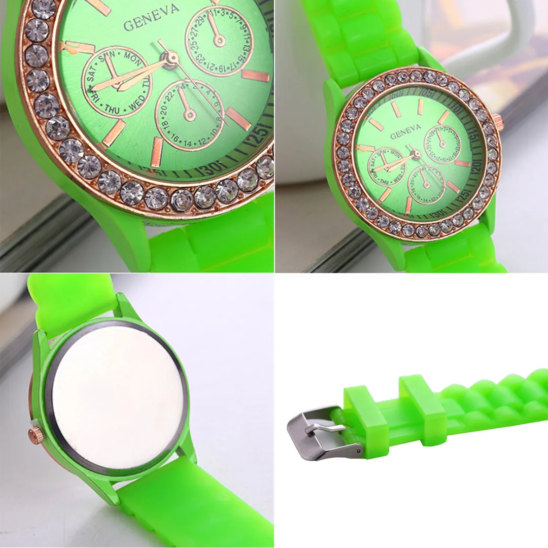 Geneva Casual Watch Women Crystal Dress Watch 2017 Quartz men Silicone watches Unisex Wristwatch Sports watch relogio feminino