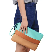 New Contrast Color Patchwork Lady Daily Clutch Soft PU Zipper Handbag Female Colorful Casual Bag Women