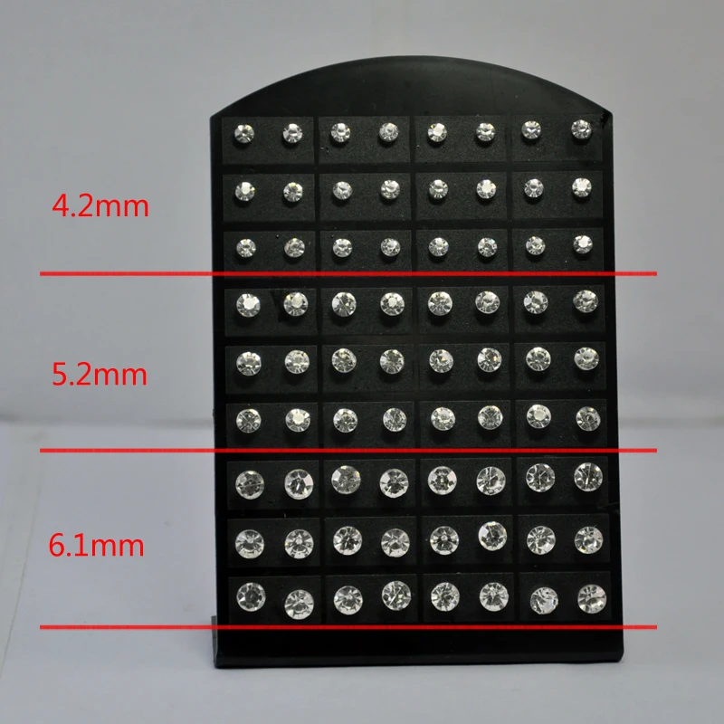 10 Cards 720Pcs(360 Pairs) Retro Round Zircon Stainless Steel Stud Earrings For Women Jewelry Wholesale Lots RL285