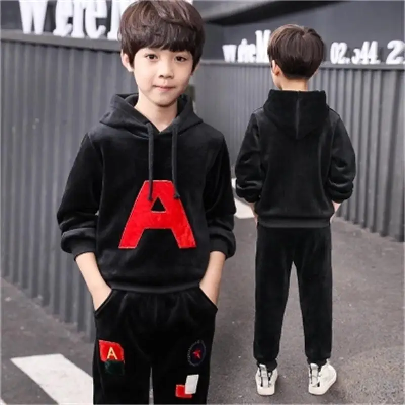 

Children's clothing boy sports suit spring and autumn children's gold velvet sweater two sets of 2018 new kids spring clothes