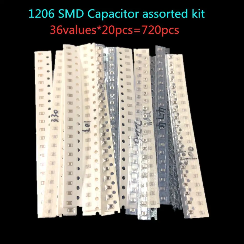 1206 SMD конденсатор Ассорти Комплект, 36 значений* 20 шт = 7 20 шт 1пф~ 10 мкФ Образцы комплект электронный diy комплект