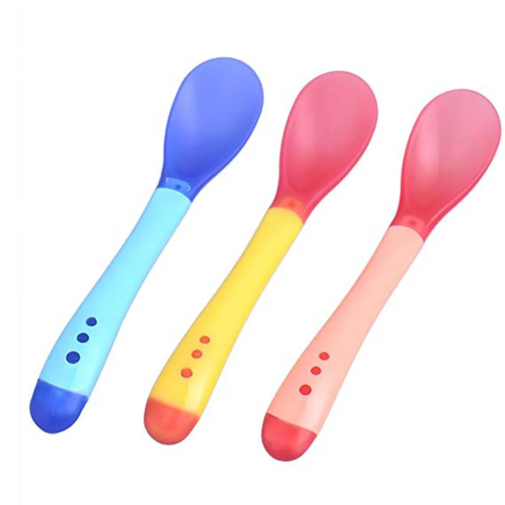 Hot Sale 3pcs/set Small Toddlers Utensils Plastic Baby Spoons Infant Feeding Tool Heat Sensitive Kids Tableware 2pcs lovely baby learning spoons utensils set adorable toddler tableware baby silicone teether toys feeding scoop training