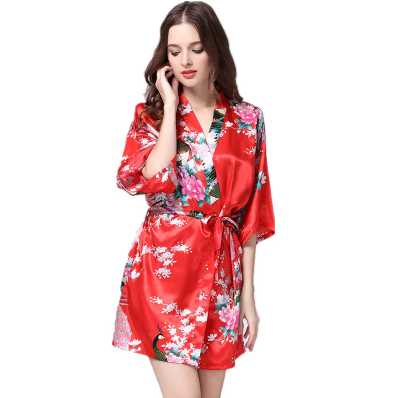 Hot Sale Faux Silk Nightwear Women Robes Satin Bath Robe Fashion