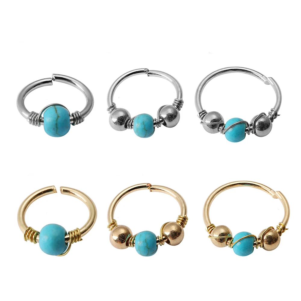 1 Piece Stainless Steel Nose Ring Natural Stone Nostril Hoop Nose