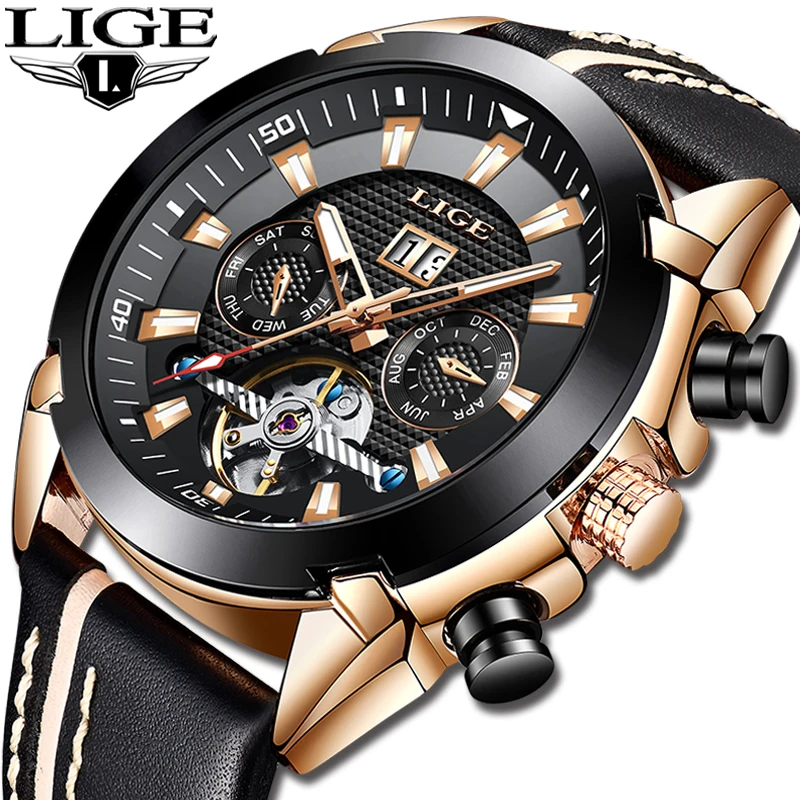 

LIGE New Mens Tourbillon Watches Top Brand Luxury Automatic Mechanical Waterproof Watch Men Sport Wristwatch Clock Reloj Hombre