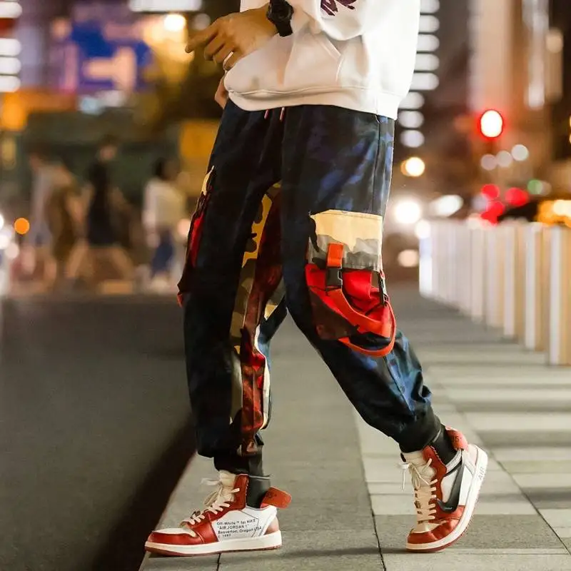 

5XL Man Jogger Camouflage Side Big Pockets Loose Style Mens Sweatpants Fashion 2019 High Street Casual Pants Loose Hip Hop Pants