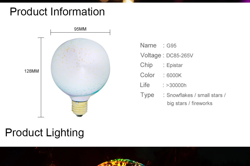 3D Фейерверк LED света новизны E27 85-265 В Урожай Эдисон накаливания ночник Атмосфера декоративные Рождественский праздник света