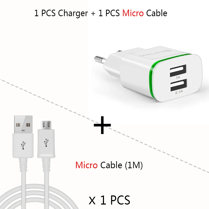 Универсальное настенное зарядное устройство USB для iPhone Samsung S 6/7/8 Plus Micro Type C Кабель