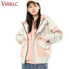 Весенне-осенняя Женская куртка американская Уличная Повседневная с большим карманом и капюшоном, подходящая по цвету обработанная куртка дикая женская Свободная куртка-пилот X29