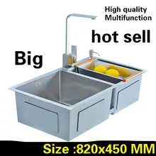 Кухня ручная раковина двойной паз универсальный мыть овощей большой прочный 304 нержавеющая сталь 820x450 см