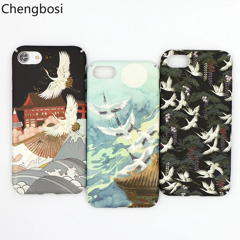 

Original Literature Japanese Korea Zephyr Crane Phone Case for IPhone 6 6s 7 8plus Anti-knock Back Cover for IPhone XS MAX XR