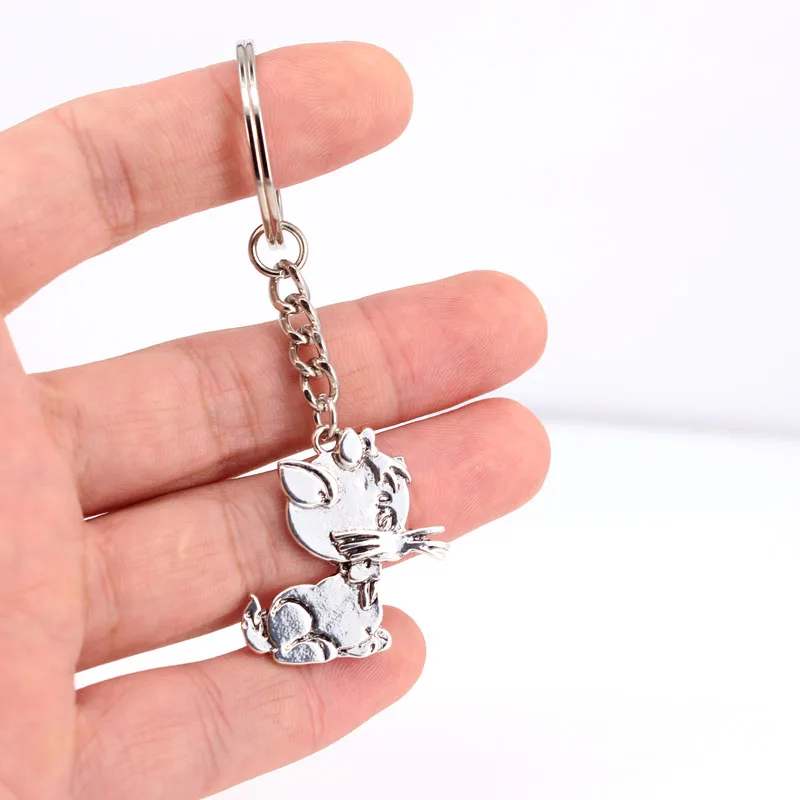 

hzew new cute cat keychain Ancient silver cat key chains