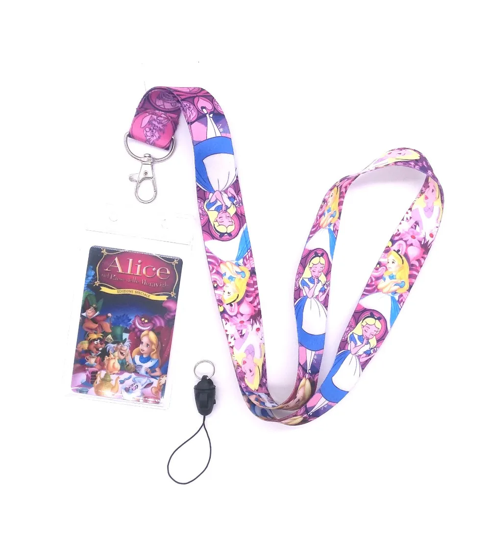 

1 pcs Alice in Wonderland princess Neck Strap Lanyards Card Holders Bank Neck Strap Card Bus ID Holders Rope Key Chain Gift K21
