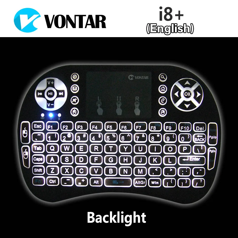 

VONTAR Backlight i8+ English Russian Version Mini Wireless Keyboard 2.4GHz Air Mouse Touchpad for Android TV BOX Laptop Backlit