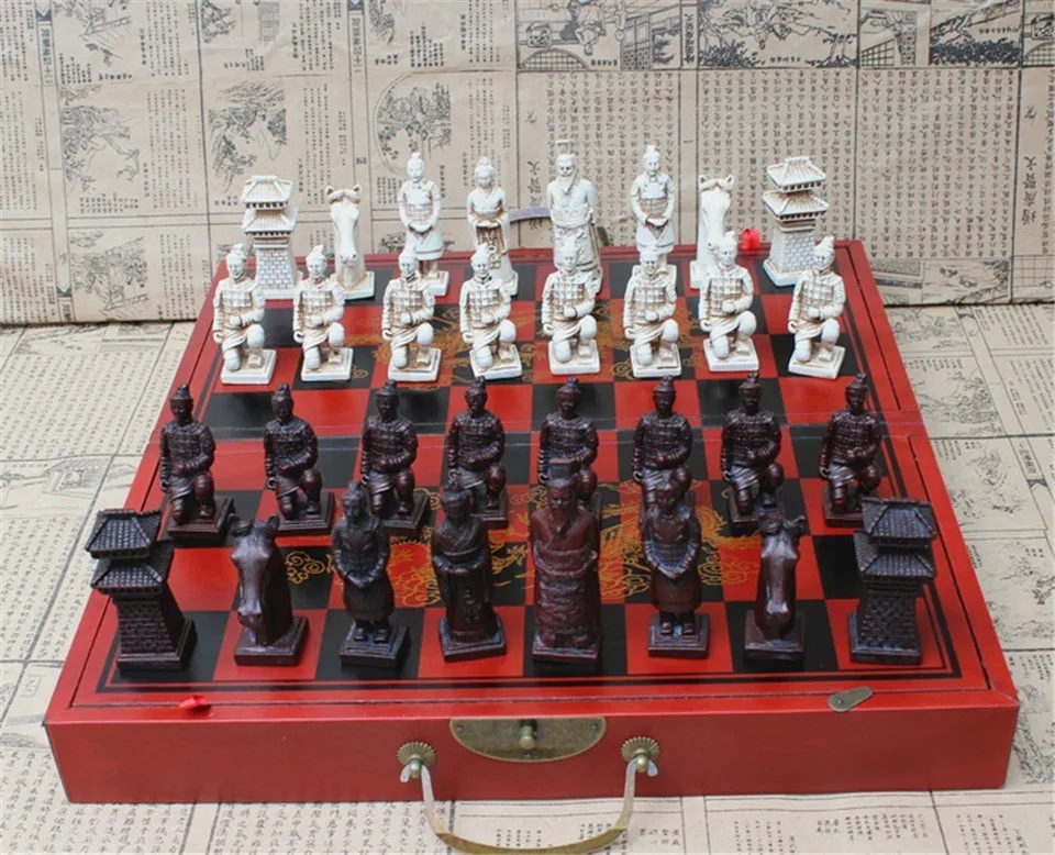 Антикварные шахматы Трехмерные супер большие шахматы деревянные складные шахматные доски терракотовые воины фигурки Yernea