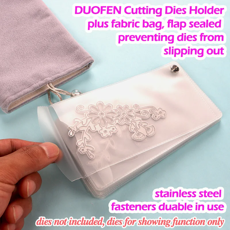 

DUOFEN CUTTING DIES 15CM Cutting dies holder 20 pages storage PLUS fabric bag easy for handling & protecting your cutting dies
