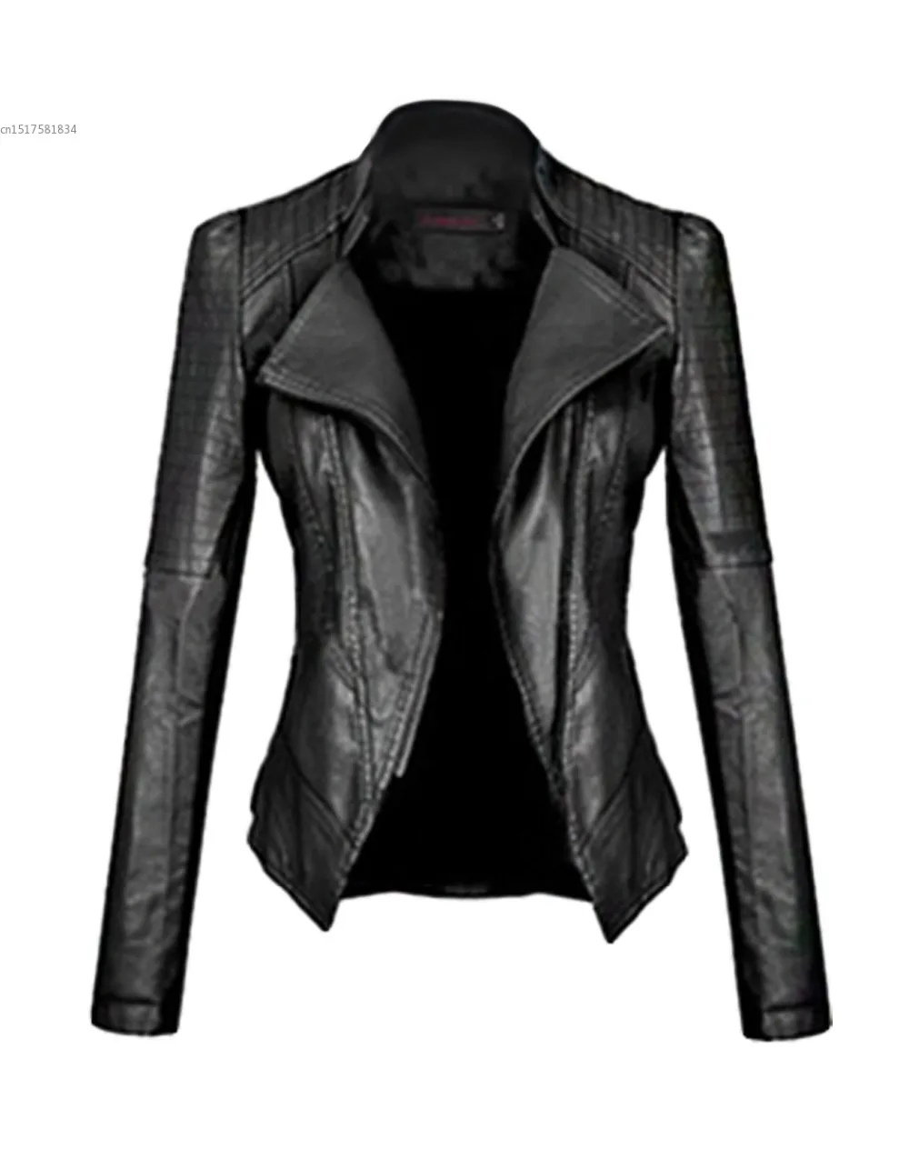 

Women Fashion Long Sleeve Slim Fitted Zip-up Faux Leather Biker Jacket
