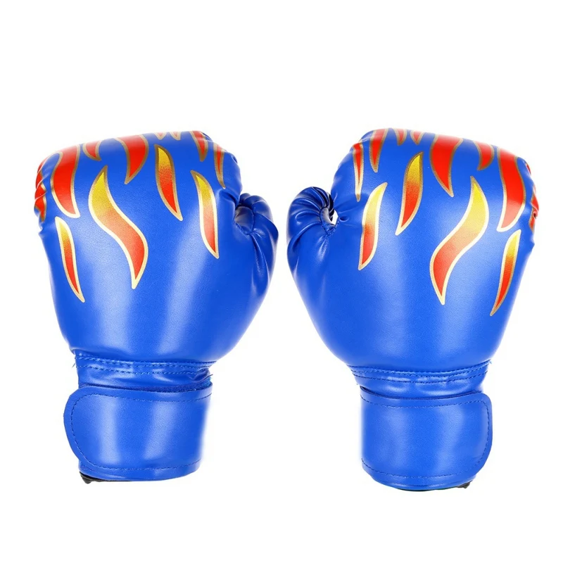 Для детей и взрослых Фитнес Спорт Боксерские перчатки принт пламя утолщение колодки бой кикбоксинг Бои ММА Муай Тай обучение - Цвет: Тёмно-синий