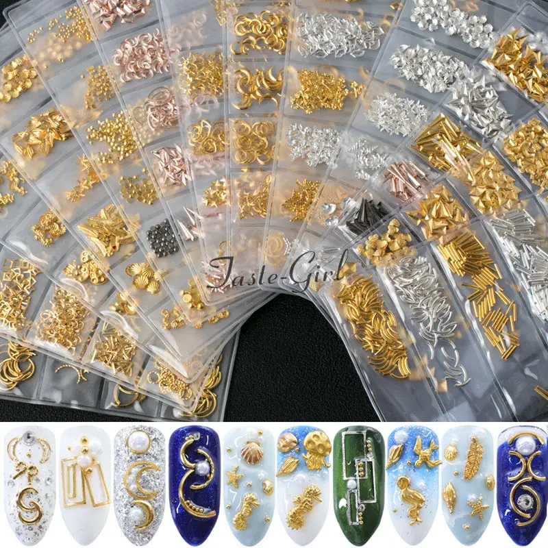 

1 Pack Mixed 3D DIY Hollow Metal Frame Nail Art Decorations Gold Rivet Manicure Accessories DIY Shell Slider Nail Studs
