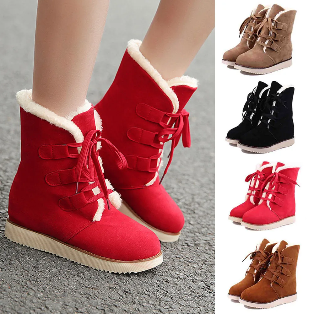 

Women's Boots Ladies Winter Shoes Lace Up Warm Boots Snow Boots Short Outdoor PU Leather Winter Classic Female Bootie T#