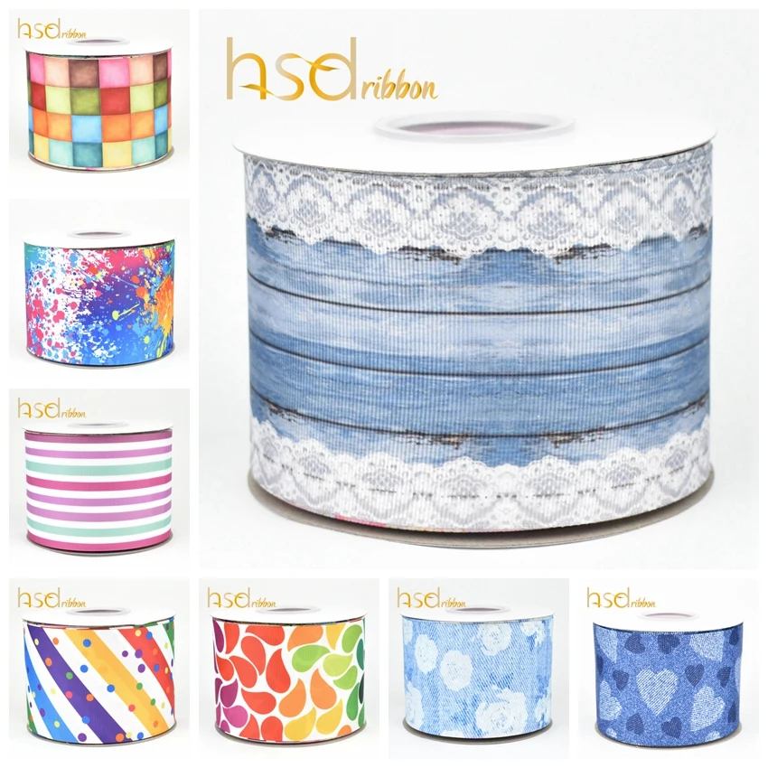 

HSDRibbon 3" 75mm high-quality heat transfer printed lace and colorful series Grosgrain Ribbon