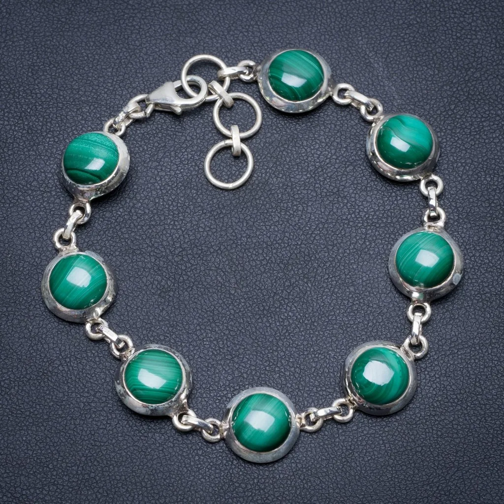 

Natural Malachite Handmade Mexican 925 Sterling Silver Bracelet 7 1/2-8" S2081