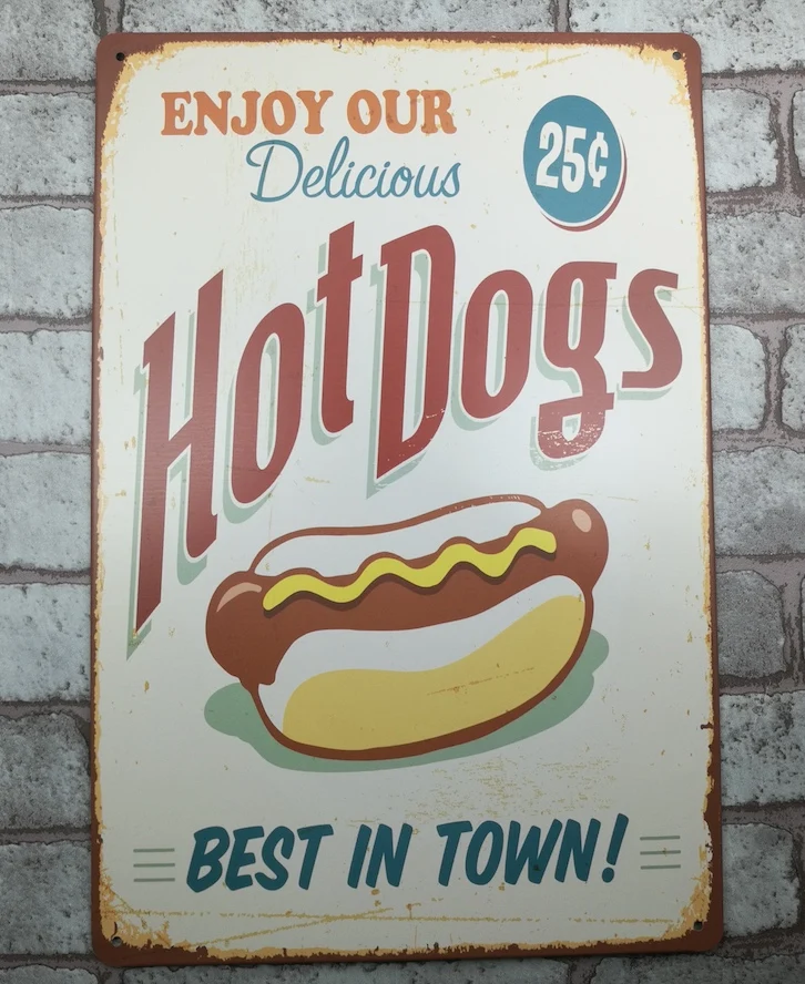 1 pc Hotdogs Sandwiches Tin Plate Sign plate wall man cave Decoration