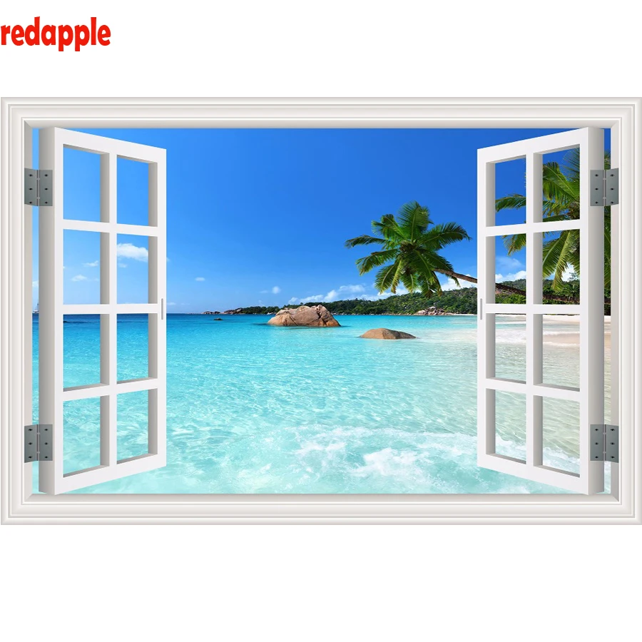 

DIY,Diamond Embroidery,window Tree Sea View 5D Diamond Painting beach landscape Full,Cross Stitch,Diamond Mosaic,Rhinestones,